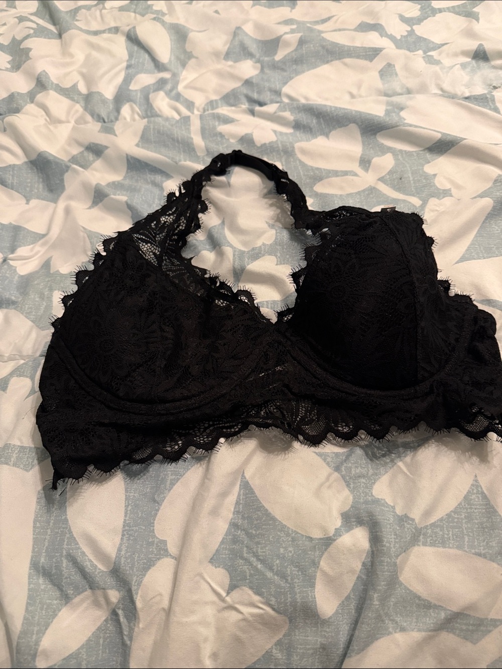 Pink M Black Lace Racerback Bralette